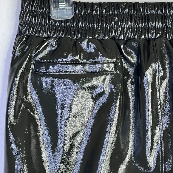 David Lerner Solid Grey Patent Vegan Faux Leather Jogger Pants Size Medium Women - Picture 7 of 10